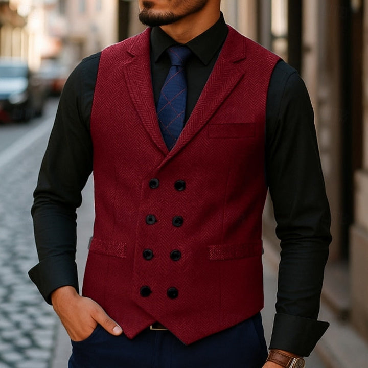 Bennett | Dubbelknäppt Herringbone Väst