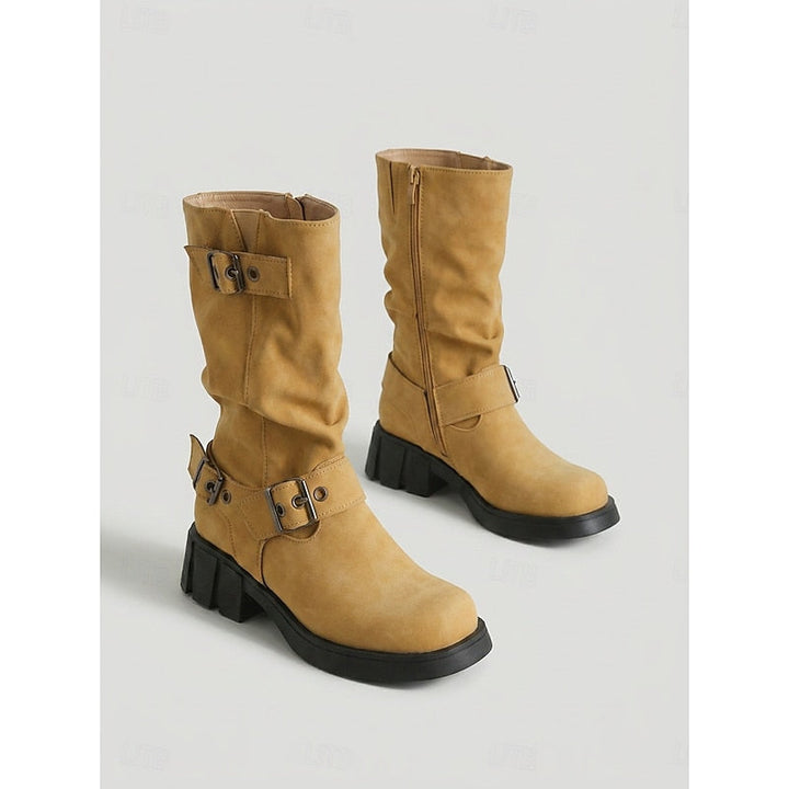 Sylvia | Bikerstövlar med Spänne, Mid-Calf