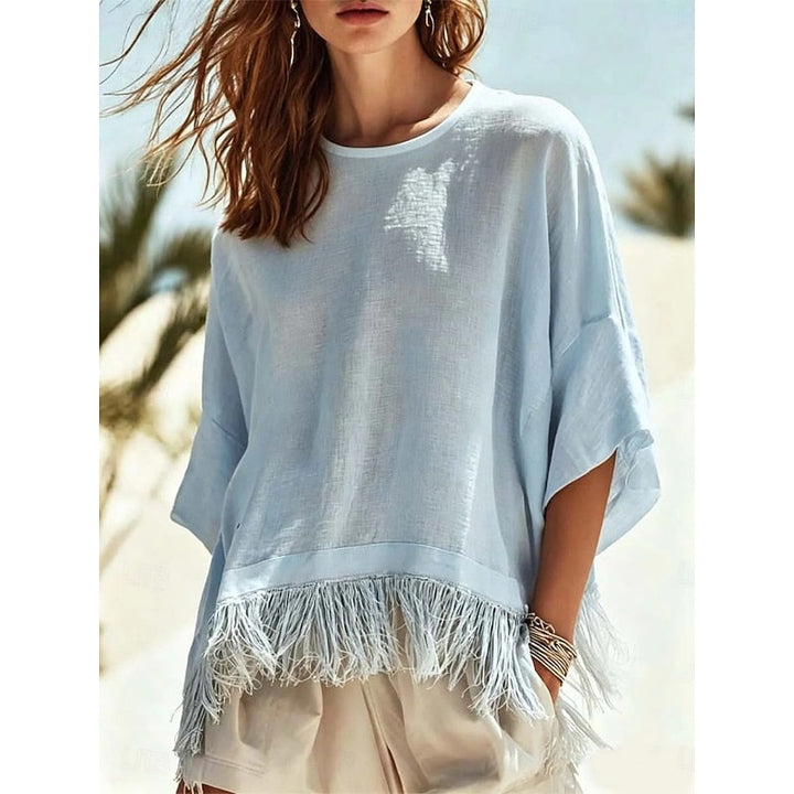 Vera | Fringed Hem Avslappnad Blus