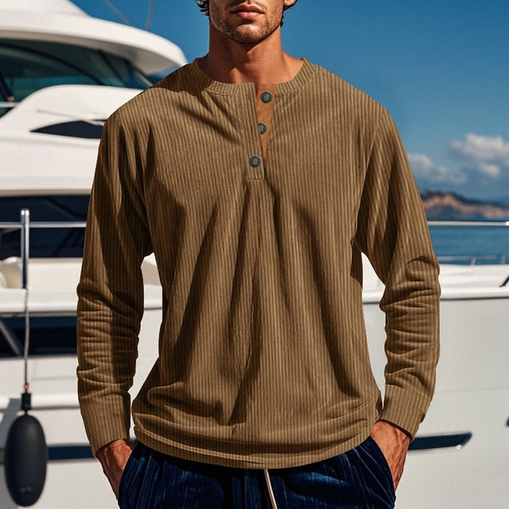 Elias | Ribbad långärmad Henley-tröja