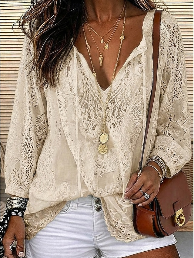 Estelle | Boho Blus med Spetsdetaljer