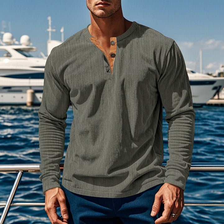 Elias | Ribbad långärmad Henley-tröja