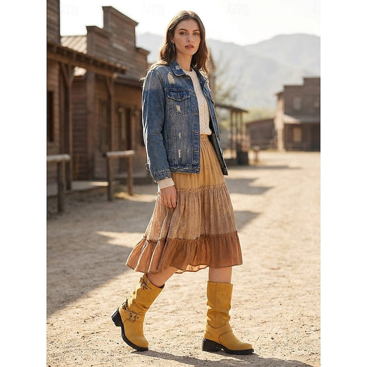 Sylvia | Bikerstövlar med Spänne, Mid-Calf