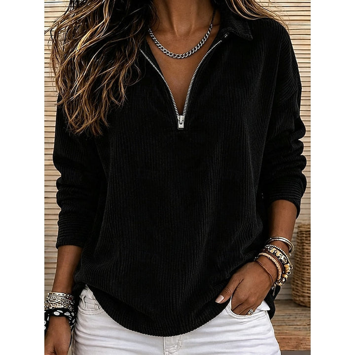 Genevra | Ribbad Quarter-Zip Pullover Top