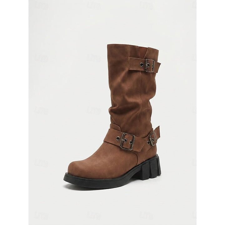 Sylvia | Bikerstövlar med Spänne, Mid-Calf