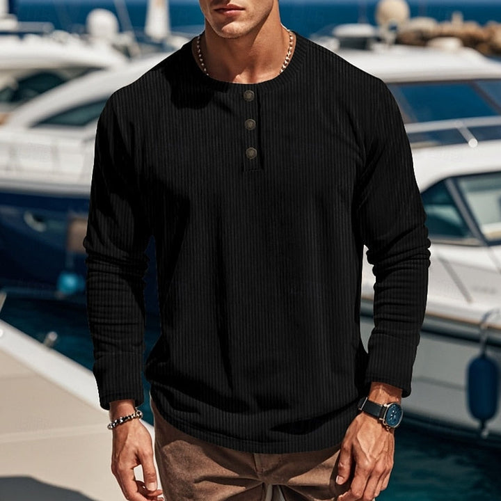 Elias | Ribbad långärmad Henley-tröja
