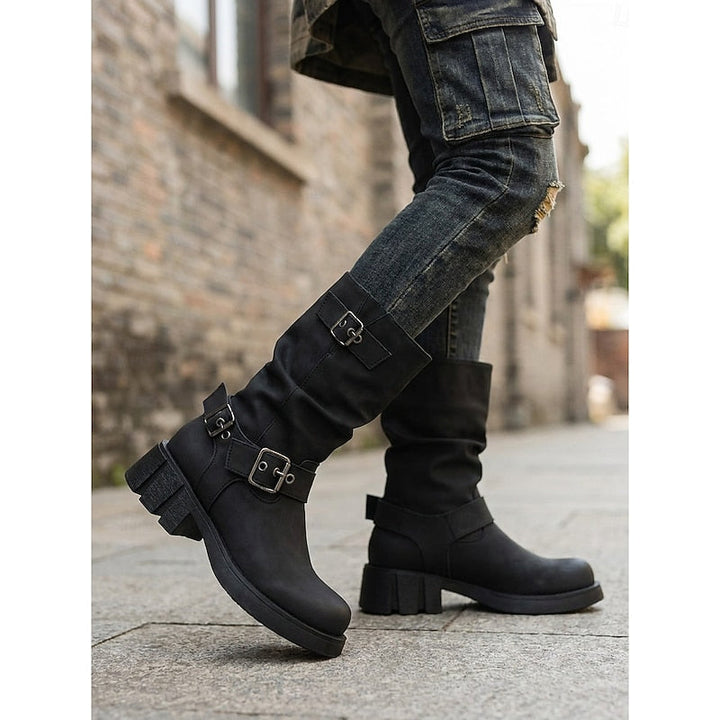 Sylvia | Bikerstövlar med Spänne, Mid-Calf