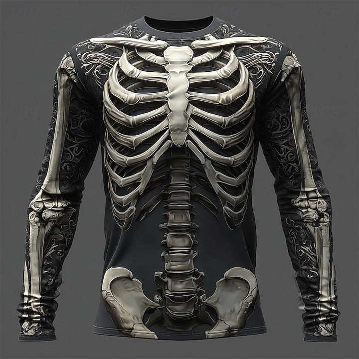 Jasper | Flammig Skelett Halloween T-shirt med Lång Ärmar