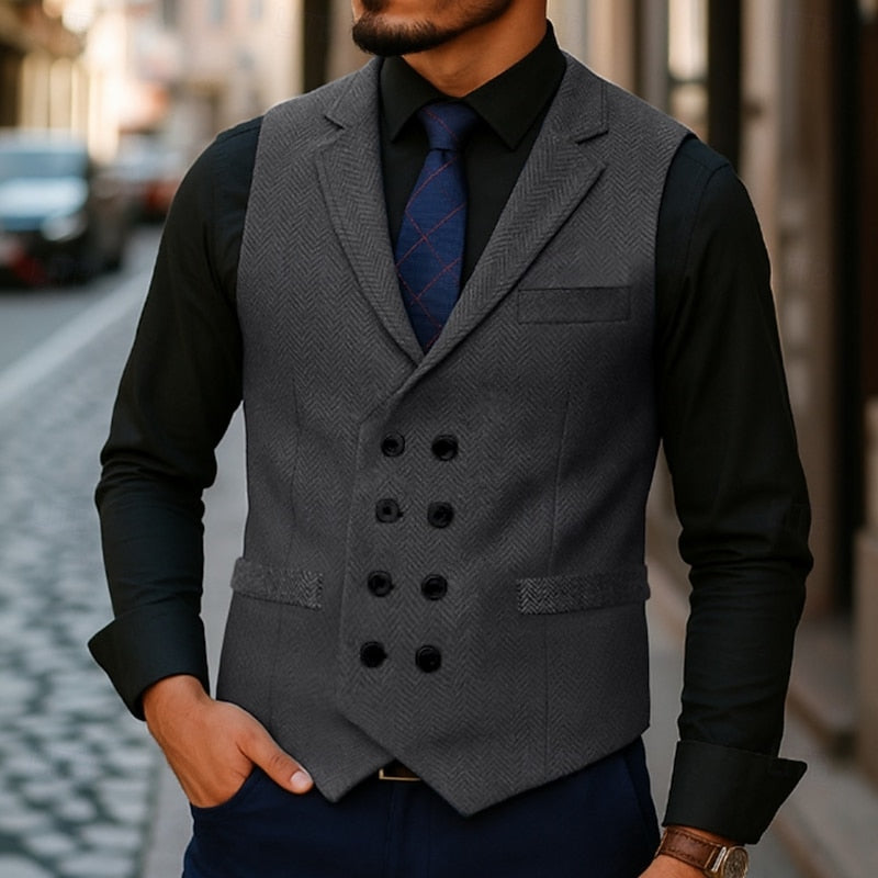 Bennett | Dubbelknäppt Herringbone Väst