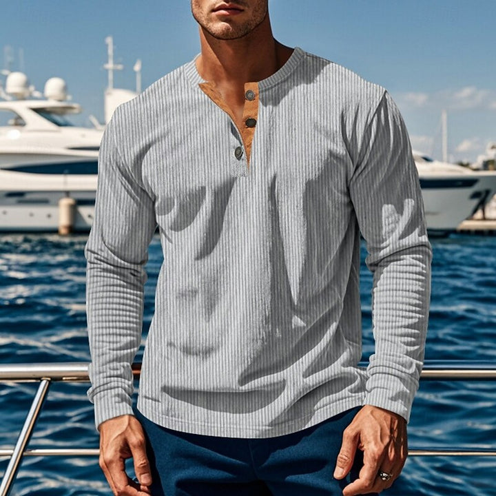 Elias | Ribbad långärmad Henley-tröja