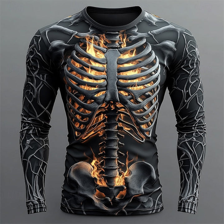Jasper | Flammig Skelett Halloween T-shirt med Lång Ärmar