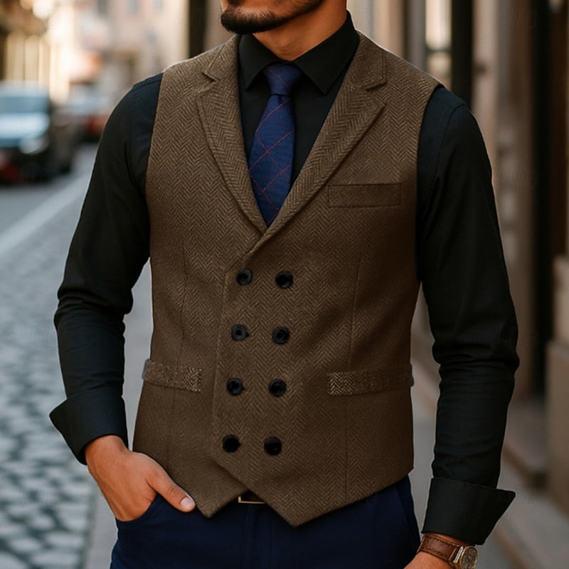 Bennett | Dubbelknäppt Herringbone Väst