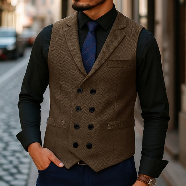 Bennett | Dubbelknäppt Herringbone Väst