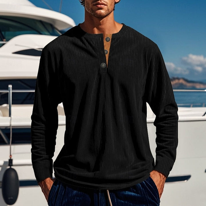 Elias | Ribbad långärmad Henley-tröja